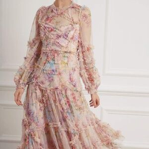 Needle & Thread Floral Diamond Ruffle Ballerina Dress NWT